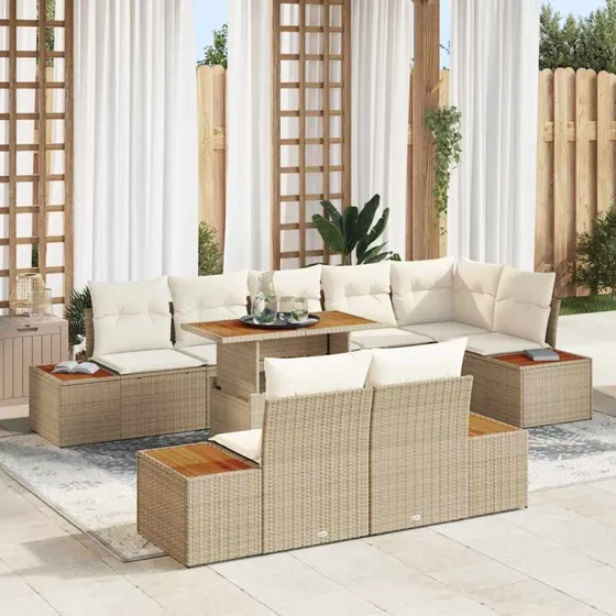 vidaXL Have Spisebordssæt 9 stk Beige og Creme 100 x 55 x 73 cm
