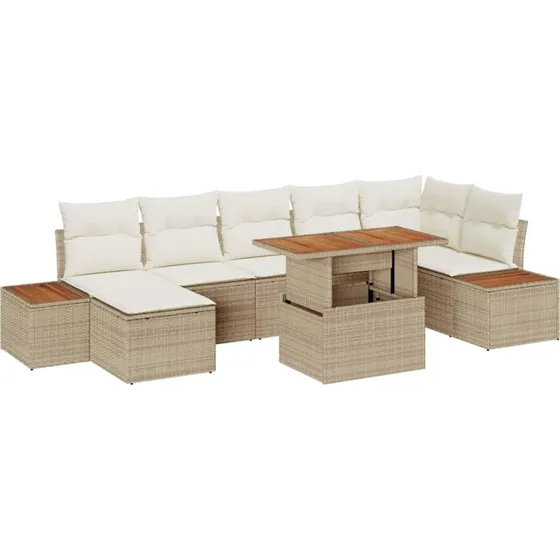vidaXL Have Spisebordssæt 8 dele Beige og Creme med Pude
