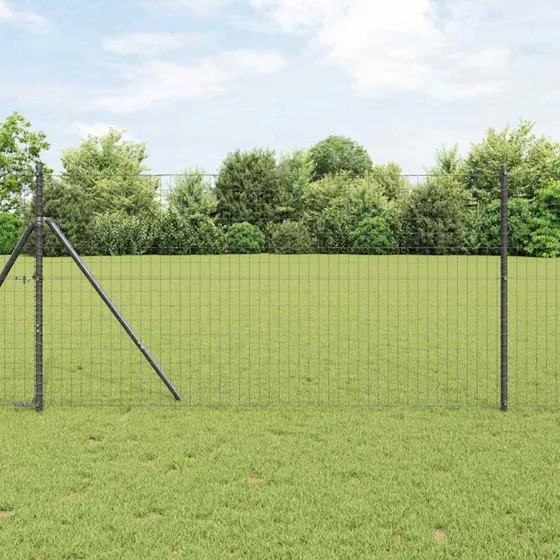 vidaXL Hegn med stolper Grå 1,2 x 25 m Stål og PVC