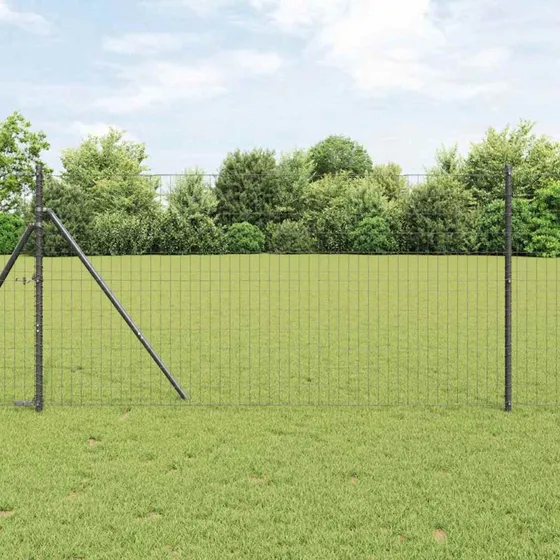 vidaXL Hegn med stolper Grå 1,2 x 25 m Stål og PVC