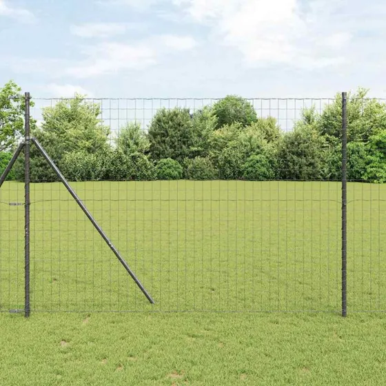 vidaXL Hegn med stolper Grå 1,5 x 10 m Stål