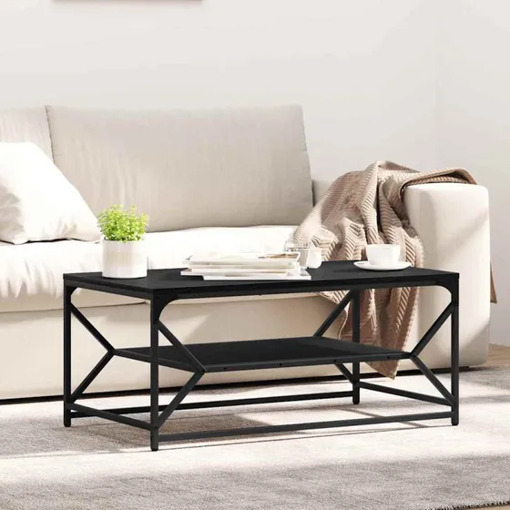 vidaXL Sofabord Sort Eg 90 x 50 x 40 cm Ingeniørtræ og Stål