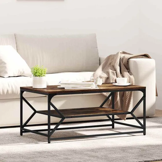 vidaXL Sofabord Røget Eg 90 x 50 x 40 cm Stål & Ingeniørtræ