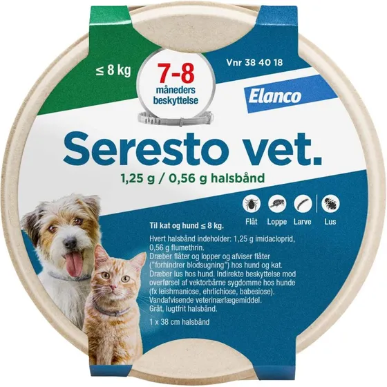 Seresto Vet loppe- og flåthalsbånd til hund/kat under 8 kg