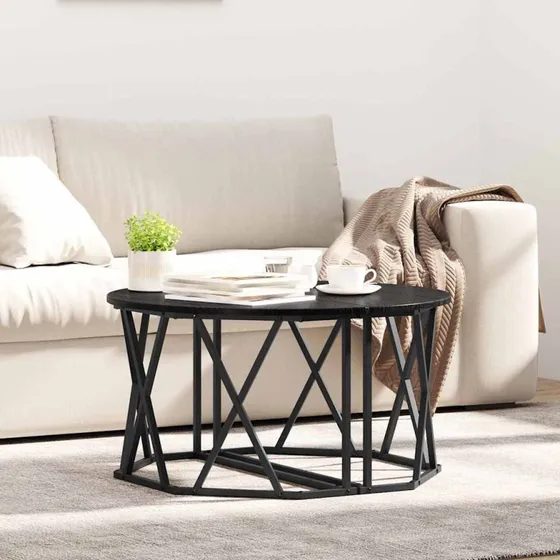 vidaXL Sofabord Sort 80x80x42 cm Ingeniørtræ og Stål