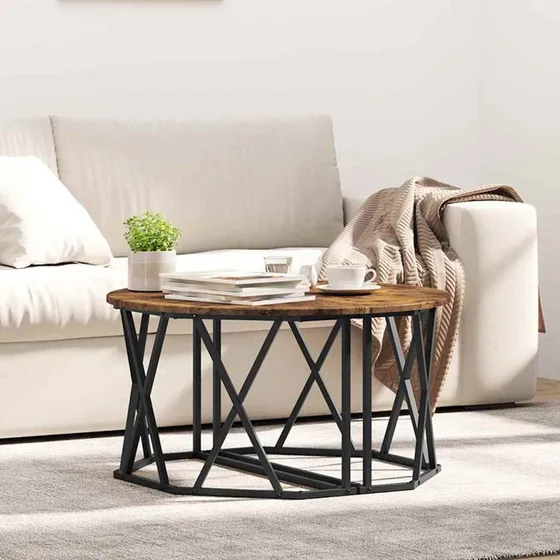 vidaXL Sofabord Røget Eg 80x80x42 cm Ingeniørtræ og Stål