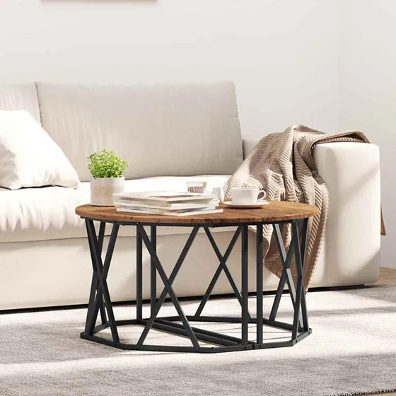 vidaXL Sofabord Gammelt Træ 80x80x42 cm, Ingeniørtræ og Stål