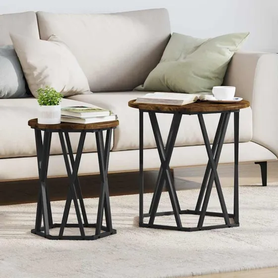 vidaXL Sofabord 2 stk Røget Eg 50x50x50 cm Ingeniørtræ og Stål