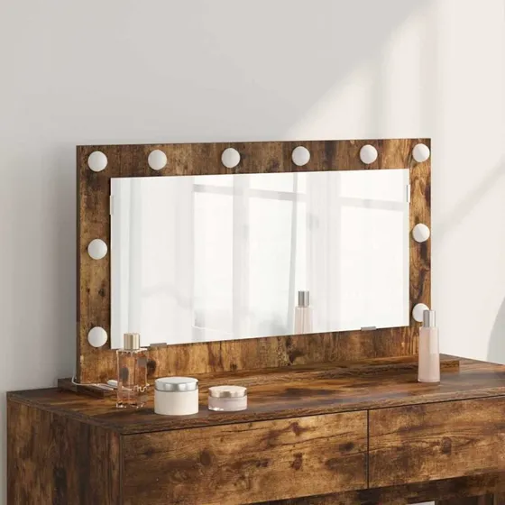 vidaXL Vaskeskab Spejl Røget Eg 80 x 45 x 18 cm med LED-strimmelys