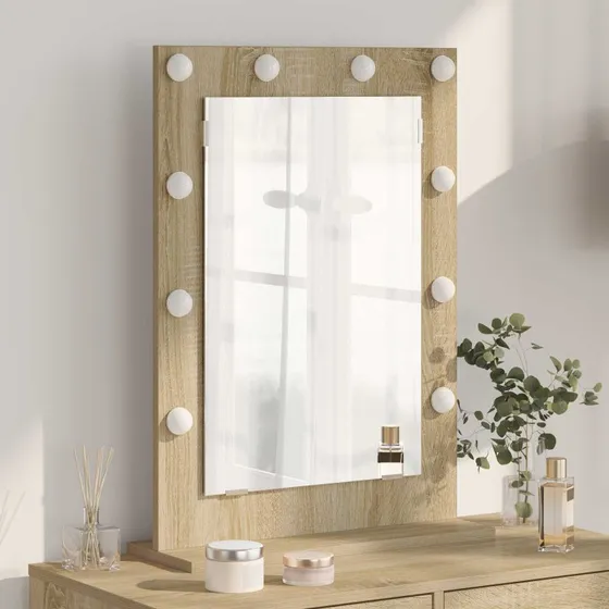 vidaXL Vaskeskab Spejl Sonoma Eg 70 x 50 x 18 cm med LED
