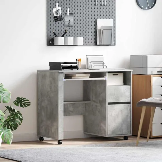 vidaXL Skrivebord med Hjul Beton Grå 91 x 50 x 77 cm