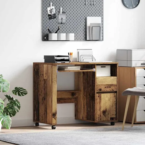 vidaXL Skrivebord med Hjul 91 x 50 x 77 cm Gammelt Træ