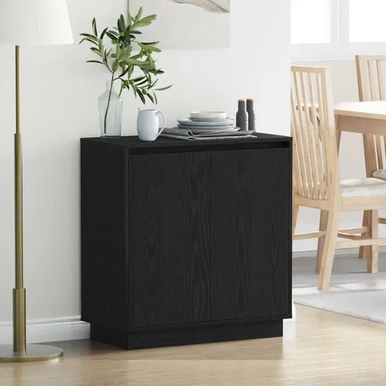vidaXL Sideboard med hylde, Sort, 71 x 34,5 x 75 cm, Konstrueret træ