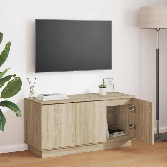 vidaXL TV-skab Sonoma eg 100 x 38 x 49 cm i konstrueret træ med LED-belysning