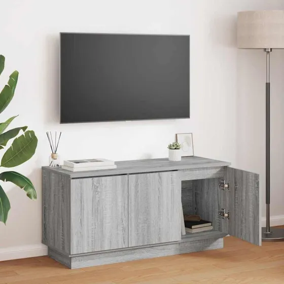 vidaXL TV-skab Grå Sonoma 100 x 38 x 49 cm Konstrueret træ med LED-belysning