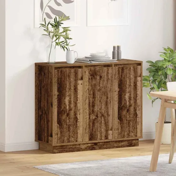 vidaXL LED Sideboard Gammelt Træ 90x32x75 cm