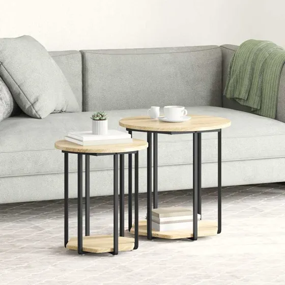 vidaXL Sidebordssæt 2 stk Sonoma Eg og Sort 50 x 50 x 50,5 cm