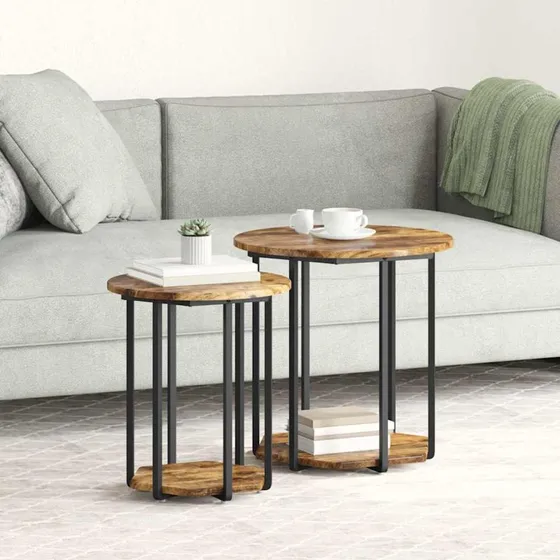 vidaXL Sidebordssæt 2 stk Røget Eg og Sort 50 x 50 x 50,5 cm