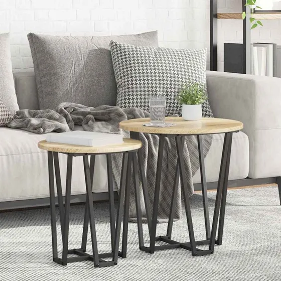 vidaXL Sidebordssæt 2 stk Sonoma Eg og Sort 50 x 50 x 50,5 cm