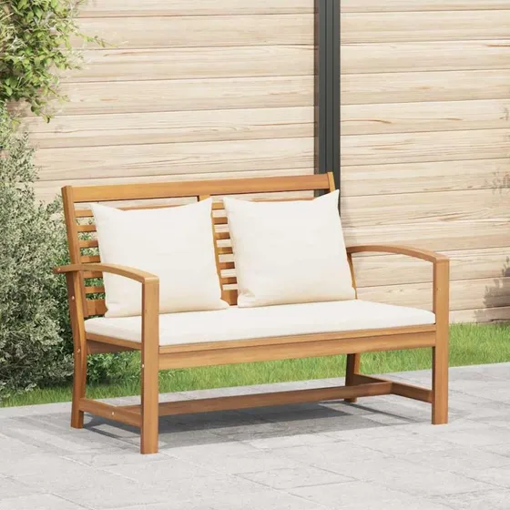 vidaXL bænk med pude, 110 x 66 x 76 cm, massiv teaktræ, brun og creme