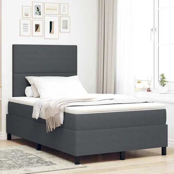 vidaXL Box Spring Seng 120 x 190 cm Mørkegrå/Hvid Velourstof