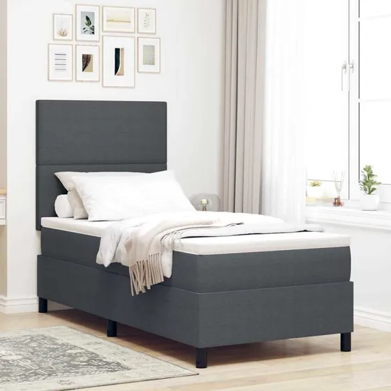 vidaXL LED Box Spring Seng 100x200 cm Mørkegrå/Hvid Velourstof