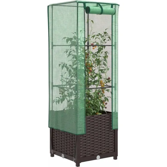 vidaXL Højbed med drivhusovertræk 40x40x139 cm rattan-look