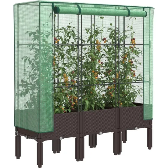 vidaXL Højbed med drivhusovertræk 120x40x140 cm rattan-look