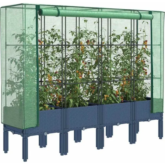 vidaXL Højbed med drivhusovertræk 160x40x140 cm rattan-look