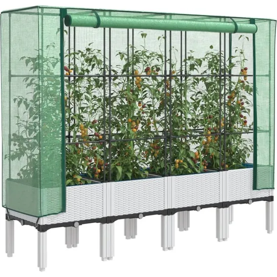 vidaXL Højbed 160x40x140 cm med drivhusovertræk rattan-look