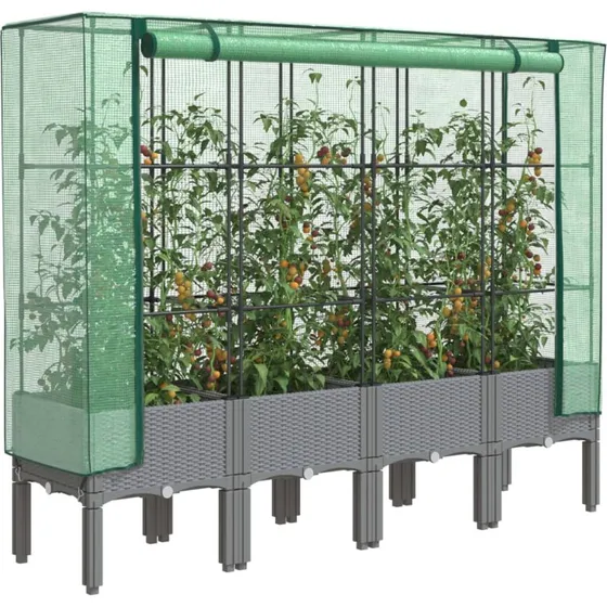 vidaXL Højbed med drivhusovertræk 160x40x140 cm rattan-look