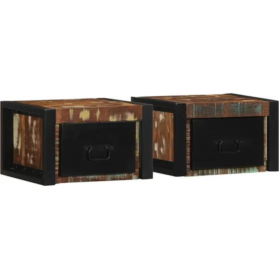 vidaXL Sengeskabe 2 stk 40x35x25 cm massivt genbrugstræ flerfarvet