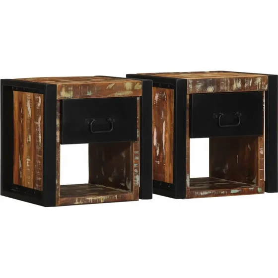 vidaXL Sengeskabe 2 stk 40x35x40 cm massivt genbrugstræ flerfarvet