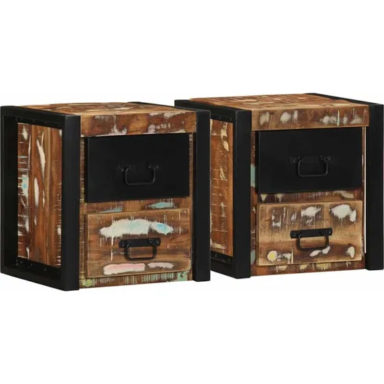 vidaXL Sengeskabe 2 stk 40x35x40 cm massivt genbrugstræ flerfarvet