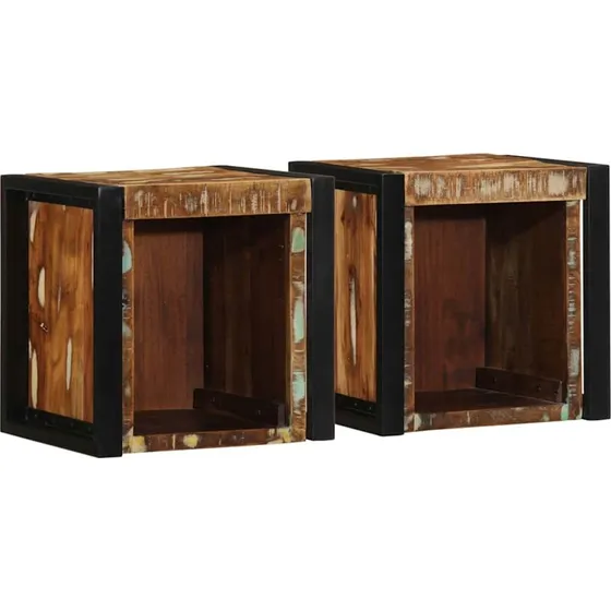 vidaXL Sengeskabe 2 stk 40x35x40 cm massivt genbrugstræ flerfarvet