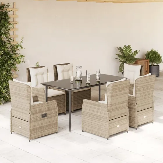 vidaXL 7-delssæt med polyrattan, beige, 160x80x74 cm