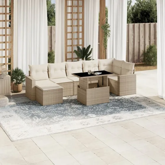 vidaXL 8-delers havesofasæt med hynder i polyrattan, beige