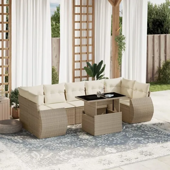 vidaXL 8-delssofasæt med hynder i polyrattan, beige