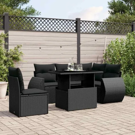 Sofasæt Til Haven 6 Dele Med Hynder Polyrattan - Beige og Cremefarvet