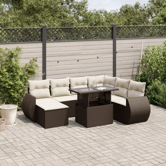 vidaXL 8-deles polyrattan sofasæt med hynder brun