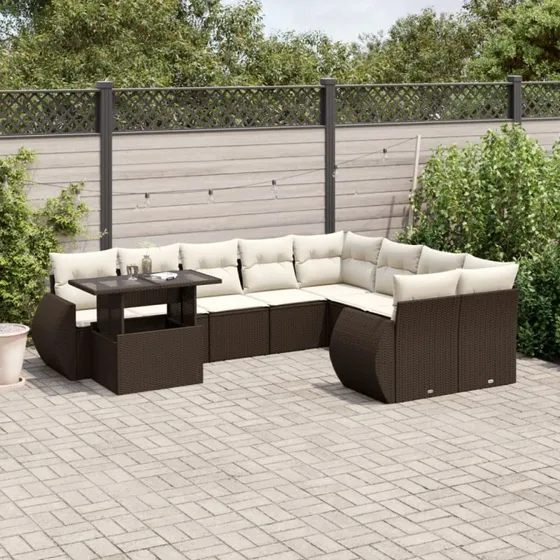 vidaXL 10-delssofasæt med hynder polyrattan brun