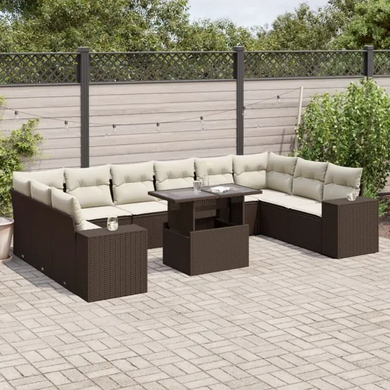 vidaXL 11-delssæt polyrattan brun med hynder