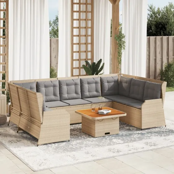 vidaXL 7-delers loungesæt med hynder, polyrattan beige