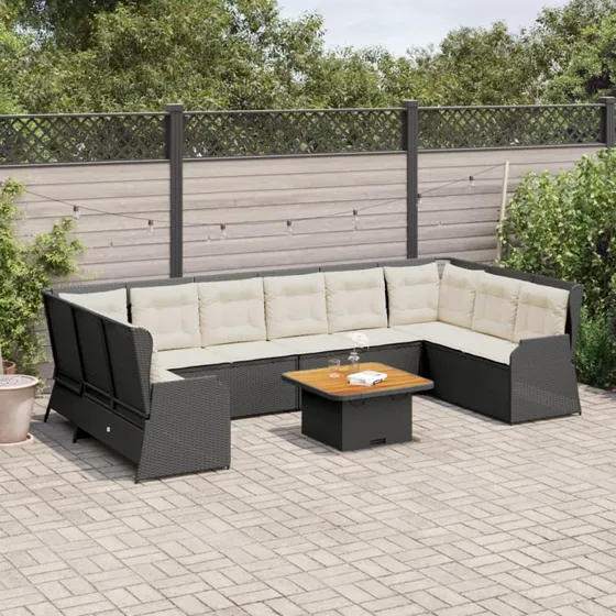 vidaXL 7-delssæt med hynder, polyrattan sort