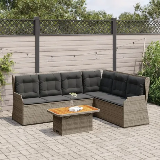 vidaXL 5-delings loungesæt med hynder, polyrattan grå