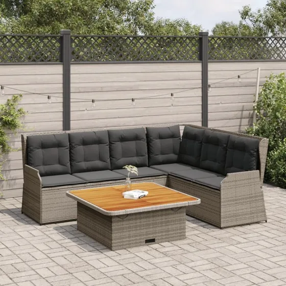 vidaXL 5-delet loungesæt med hynder i polyrattan grå