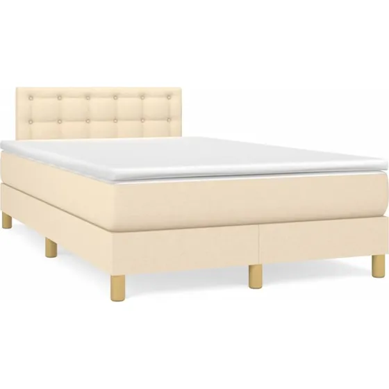 vidaXL Kontinentalseng 120x190 cm stof cremefarvet med justerbar hovedgærde