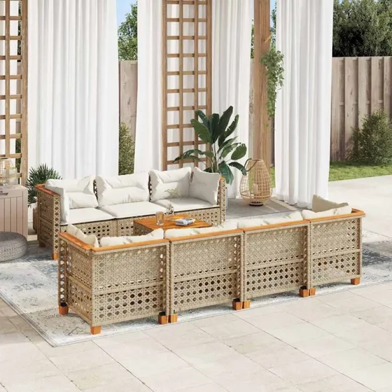 vidaXL 8-delssofasæt med hynder polyrattan beige