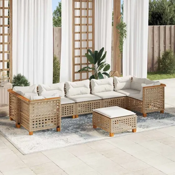 vidaXL 8-delssofasæt med hynder polyrattan beige