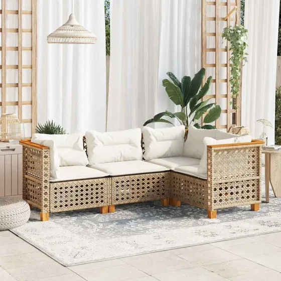 vidaXL 4-deligt havesofasæt med hynder, polyrattan beige